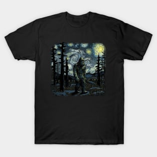 Bigfoot Starry Night Van Gogh Painting Sasquatch Art T-Shirt